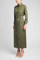 CLASSIC TAILORED SHIRT DRESS - OLIVE