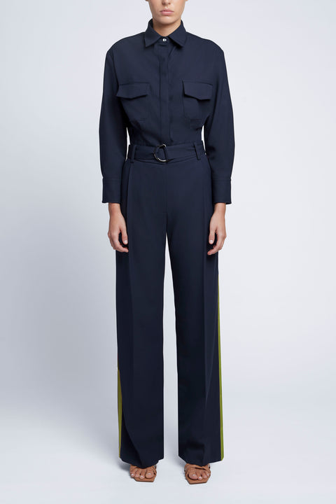 CLASSIC PLEAT PANT / GREEN STRIPE