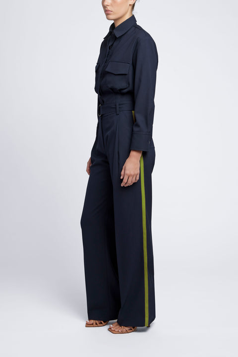 CLASSIC PLEAT PANT / GREEN STRIPE