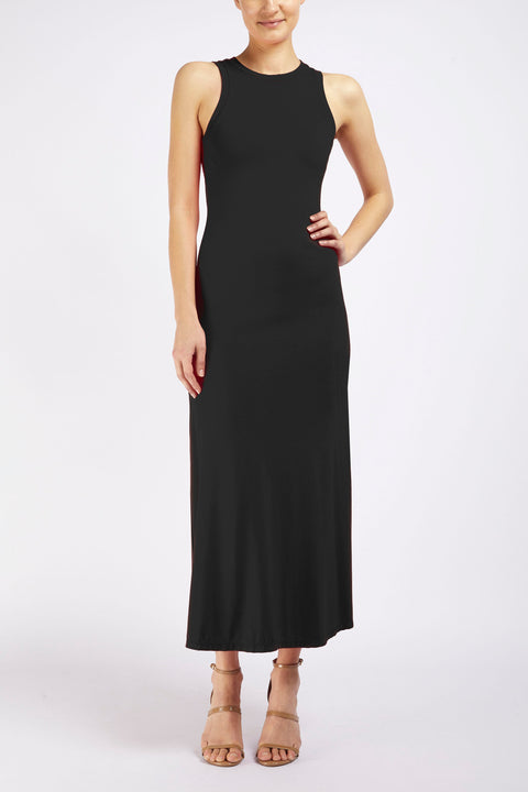 LONG LINE RACER DRESS - BLACK