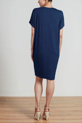 RELAXED FIT V NECK DRESS - NAVY