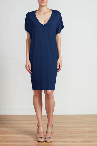 RELAXED FIT V NECK DRESS - NAVY